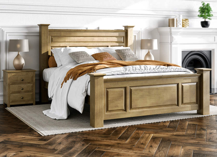 Super King-size Oak Bed with Bedside Cabinet