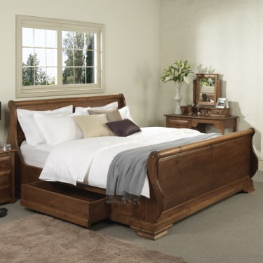 Solid Wood Handmade Camargue Sleigh Bed, King Size Sleigh Bed With Drawers