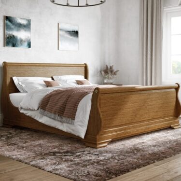 Solid Dark Wood Sleigh Bed