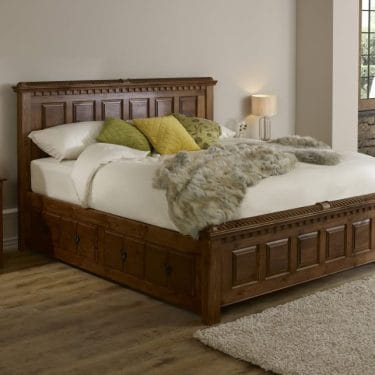 Super Kingsize Wooden Bed with 3 Door Bedside Cabinet