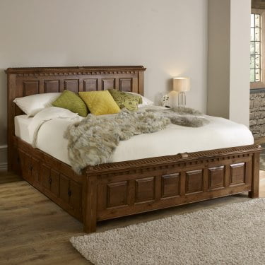 Traditional County Kerry Solid Wood Bed, Carved Wooden Bed Frames Uk
