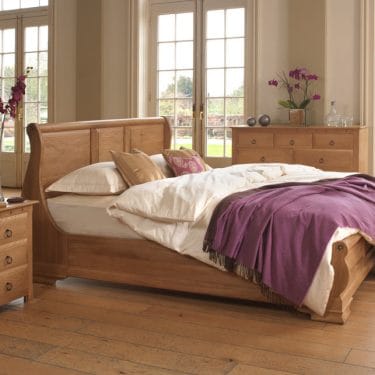 French Sleigh Bed in Solid Oak with Bedroom Furniture