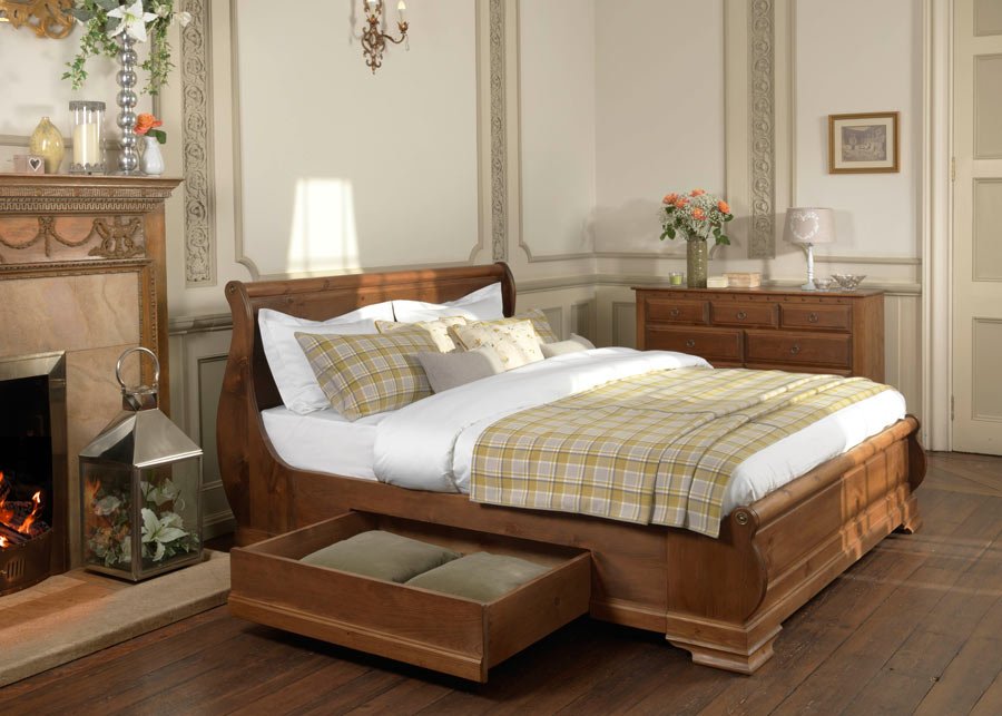 French Sleigh Bed Parisienne, Solid Wood Sleigh Bed Super King Size