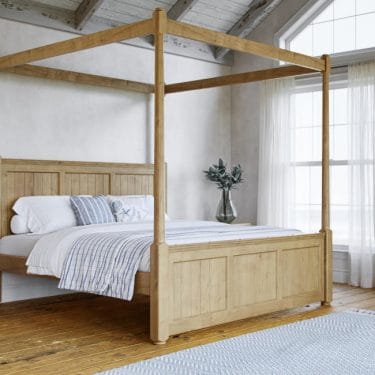 Solid Wood Four Poster Bed with Bedside Table