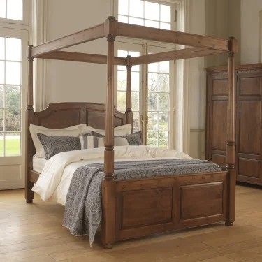 Solid Wood Four Poster Bed with Open Canopy and Wardrobe