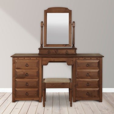 Solid Wood Dressing Table with Mirror and Stool