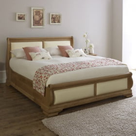 Amalfi Sleigh Bed Revival Beds, Cream Leather Bed Frame