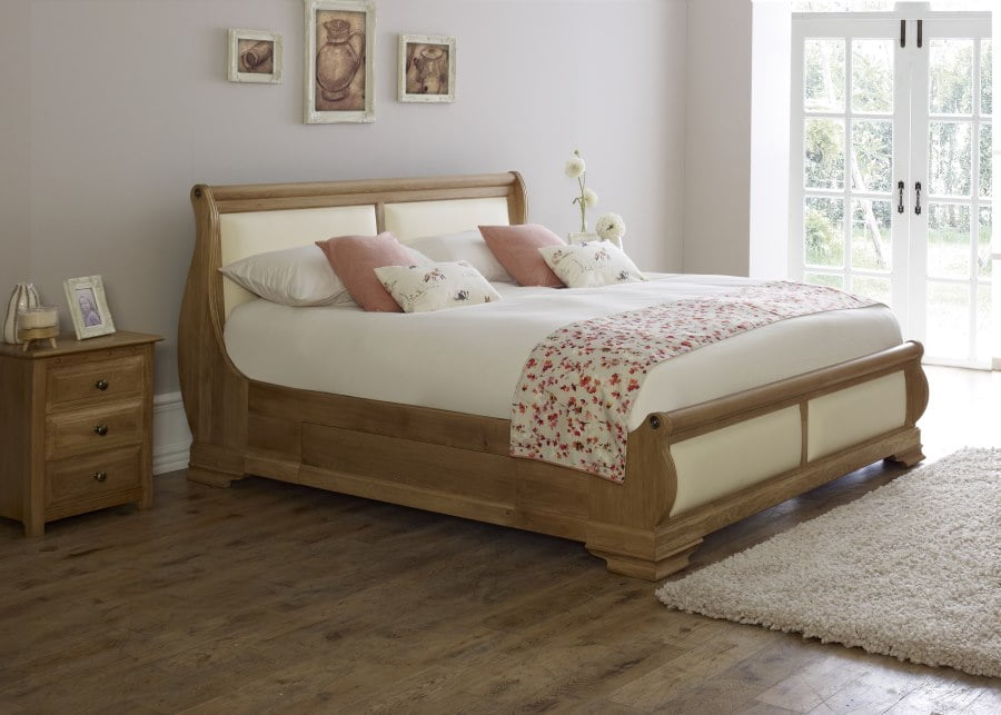 Amalfi Sleigh Bed Revival Beds, Leather Sleigh Bed With Drawers Underneath