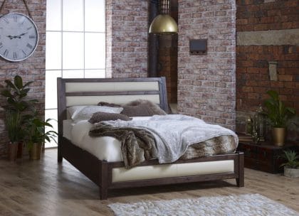 King Size Metropolitan Wooden Bed with Real Leather