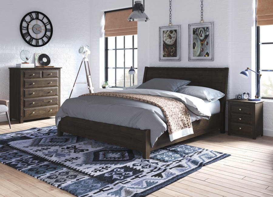 Dark Wood Bed with Bedroom Furniture
