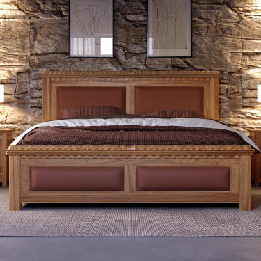 King-size Oak Bed with Real Leather