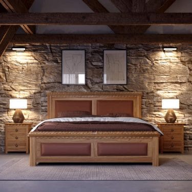 Solid Oak Traditional Bed and Bedside Cabinets