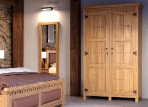 Solid Oak 2 Door Wardrobe and Oak Wall Mirror