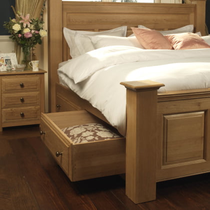 Solid Oak Bed with Storage Drawer