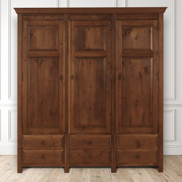 3 Door Wooden Wardrobe with Wooden Drawers