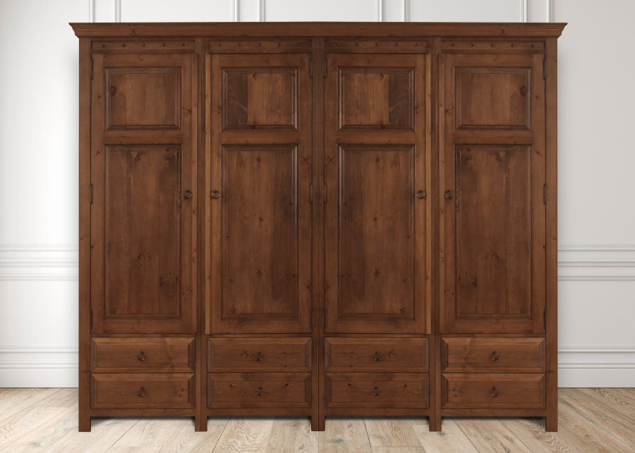 Handcrafted 4 Door Solid Wood Wardrobe with 8 Drawers