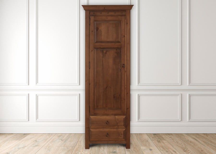 Solid Wood 1 Door Wardrobe with 2 Drawers