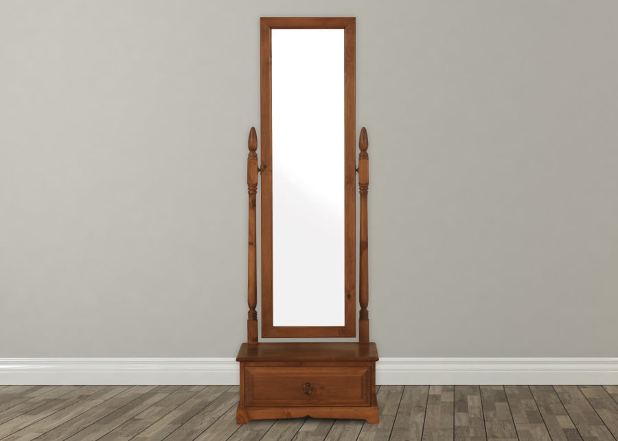 Solid Wood Cheval Mirror With Large, Large Wooden Floor Standing Mirror