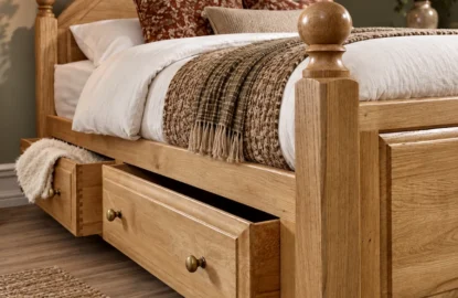 Solid Oak Bed with Storage Drawers
