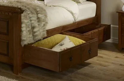 Open Storage Drawers Under Wooden Bed