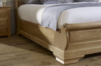Solid Oak Sleigh Bed Foot and Side Rail Detail