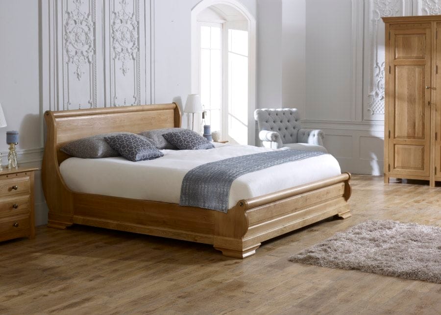 Solid Oak Sleigh Bed