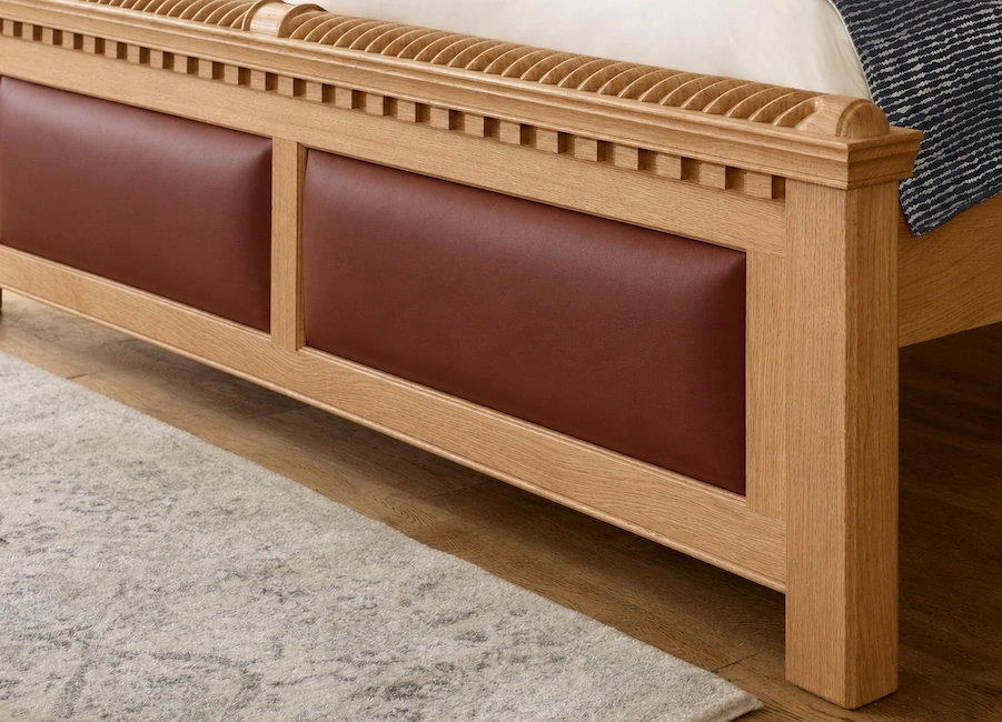 Solid Oak Footboard with Leather