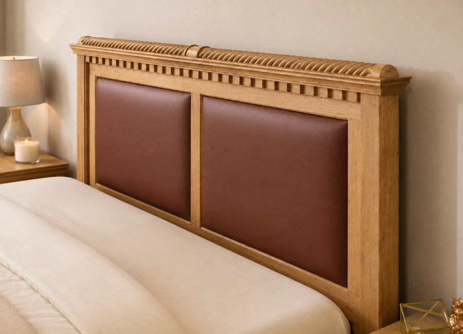 Solid Oak Headboard with Leather