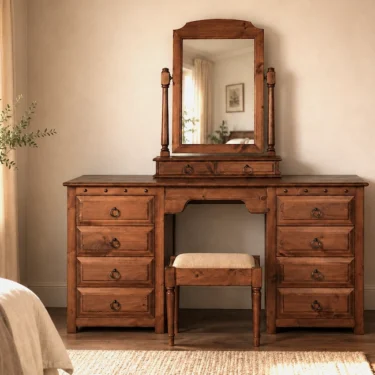8 Drawer Solid Wood Dressing Table, Mirror & Stool