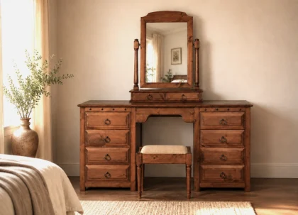 8 Drawer Solid Wood Dressing Table, Mirror & Stool