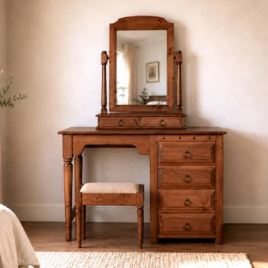 4 Drawer Solid Wood Dressing Table, Mirror & Stool