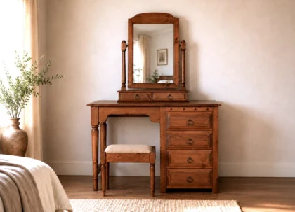 4 Drawer Solid Wood Dressing Table, Mirror & Stool