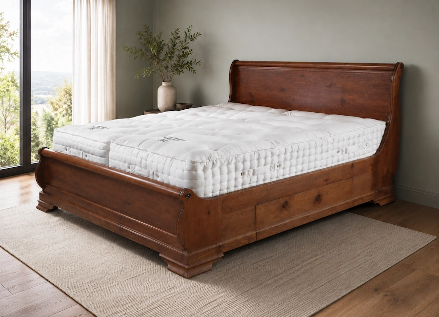 Luxury Mattress on Solid Wood Sleigh Bed