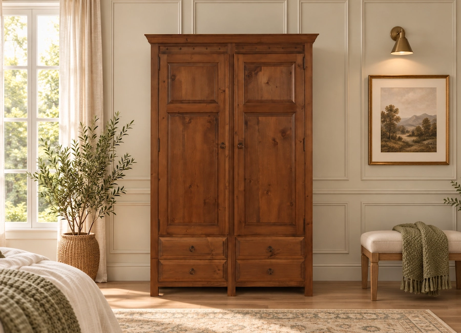 Solid Wood 2 Door Wardrobe with 4 External Drawers