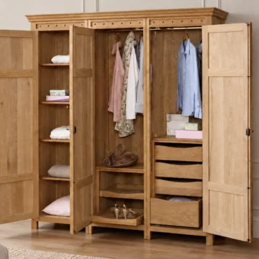 Open 3 Door Solid Oak Wardrobe