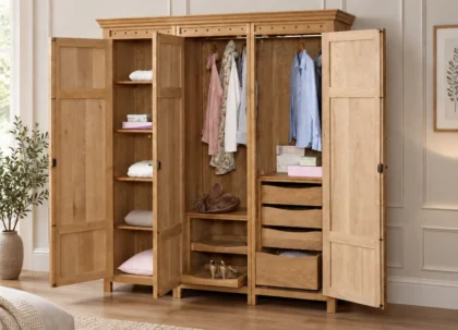 Open 3 Door Solid Oak Wardrobe