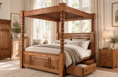 Ambassador Four Poster bed with Open Drawer