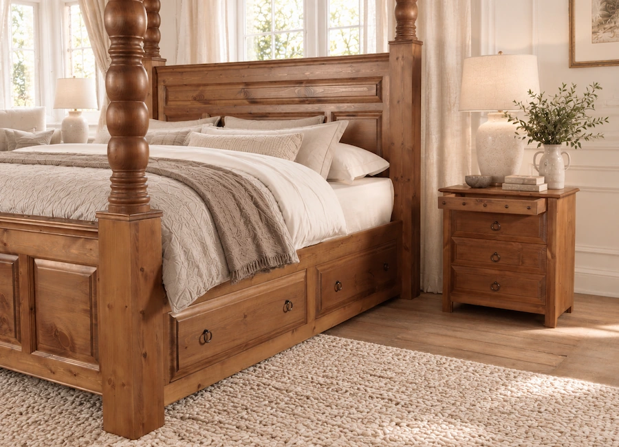 Ambassador Four Poster Bed with Bedside Cabinet