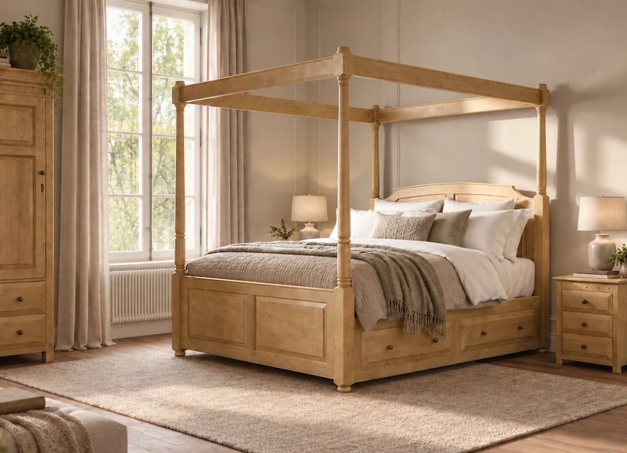 Windsor Four Poster Bed in Natural Oak