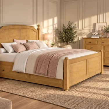 Handcrafted Solid Oak Bed Frame with Furniture
