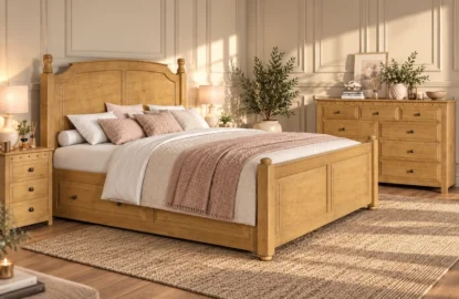 Handcrafted Solid Oak Bed Frame with Furniture