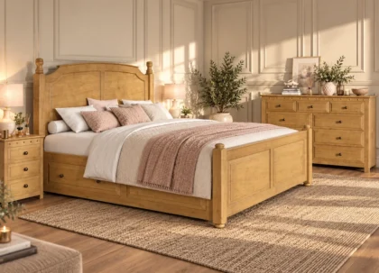 Handcrafted Solid Oak Bed Frame with Furniture